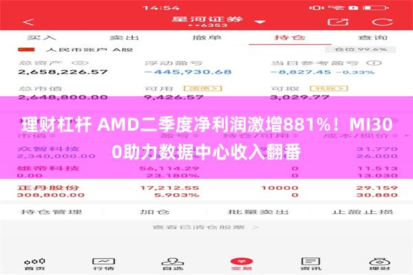 理财杠杆 AMD二季度净利润激增881%！MI300助力数据中心收入翻番