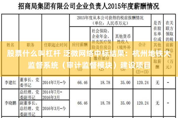 股票什么叫杠杆 泛微网络中标结果：杭州地铁大监督系统（审计监督模块）建设项目