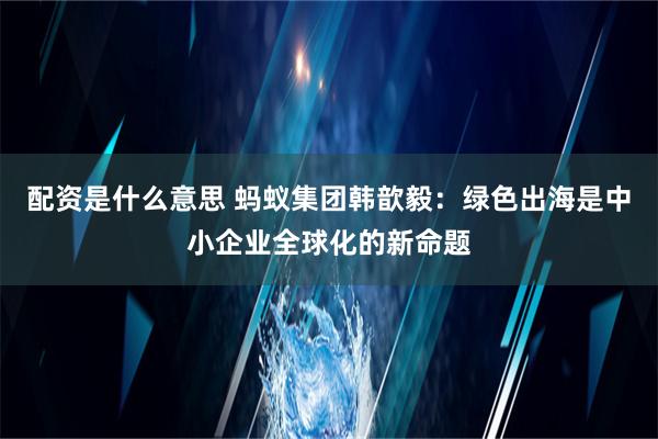 配资是什么意思 蚂蚁集团韩歆毅：绿色出海是中小企业全球化的新命题